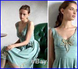 0 XS Anthropologie vintage jazz 100% Silk Mint Tawny Garden Slip Dress Classic