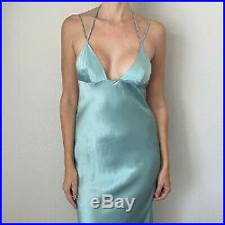 100% Silk Vintage Light Blue Victoria's Secret Long Gown Slip Dress Nightie Medi