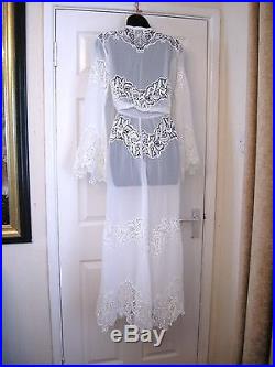 12 Asos White Sand Semi Sheer Chiffon Maxi Dress + Slip Wedding 20's 30s Vintage