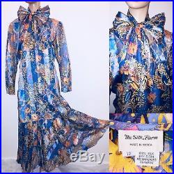 12 L Liquid Satin/Sheer 3 Pc Maxi Dress Bow Blouse Slip Vintage The Silk Farm