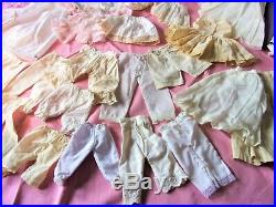 125 PIECE ANTIQUE VINTAGE DOLL & BABY CLOTHES LOT Dresses Slips Undies Bonnets+