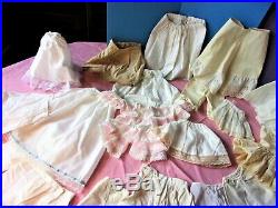 125 PIECE ANTIQUE VINTAGE DOLL & BABY CLOTHES LOT Dresses Slips Undies Bonnets+