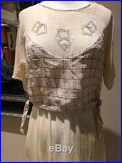 1900s Antique linen Gauze Slip/Dress Edwardian Crochet Appliqué Primitive Button