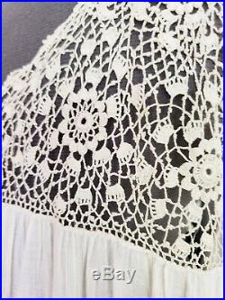 1910s Edwardian Chemise Nightgown Slip Dress Cream Cotton Beige Crochet Lace