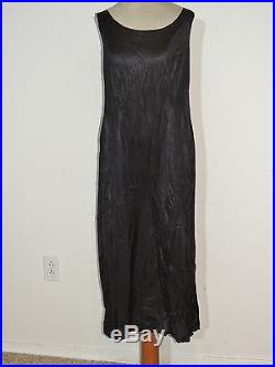 1920-30's Black Silk Chiffon Flapper Dress w Iris Blue Beading / Slip MED
