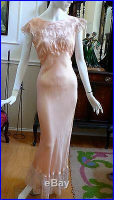 1920-30`s Peach Silk Bias cut Slip Dress / Negligee Embroidered Butterflies WOW