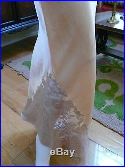 1920-30`s Peach Silk Bias cut Slip Dress / Negligee Mauve Lace Belted