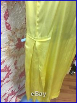 1920 Silk Chiffon Flapper Dress Sheer Yellow Flowers Has Under Slip Handmade