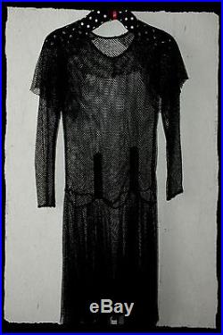 1920's FLAPPER Dress Black Net Handkerchief Hemline Separate Slip 32 Bust