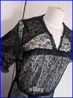 1920's True Vintage Black Lace Dress With Hand Made Satin Slip Size Med/Lg OOAK