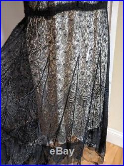 1920's True Vintage Black Lace Dress With Hand Made Satin Slip Size Med/Lg OOAK