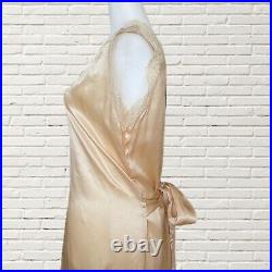 1920s 1930s silk slip dress Liquid Satin And Lace Embroidered Beige Size M