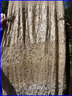 1920s Art Deco Beaded Rhinestone Silk Chiffon Flapper Dress & Slip