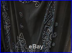 1920s Art Deco Black Silk Chiffon Beaded Dress w Slip larger size