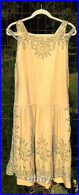 1920s Elaborately Beaded Art Deco Net Dress with Custom Made Slip