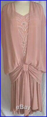 1920s Gatsby Antique Dress Light Pink Beaded Layered Size 10 Slip On Rare