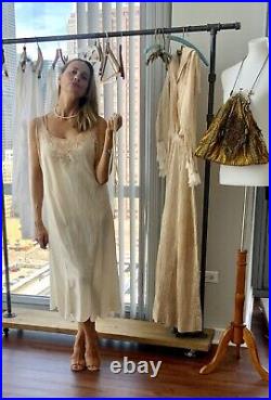 1920s Silk Slip Dress w Lace Vintage Silk Slip Dress 20s Silk Nightgown