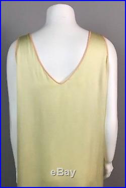 1920s Yellow Silk Sheer Sleeveless Flapper Slip Dress Embroidered Lingerie M