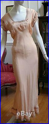 1930`s Peach Pink Silk Long Bias cut Slip Dress / Negligee WOW