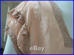 1930`s Peach Pink Silk Long Bias cut Slip Dress / Negligee WOW