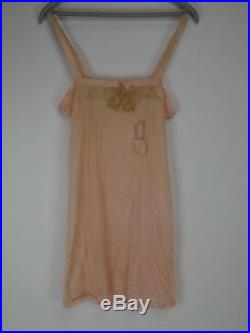 1930's Vintage Peach Art Deco Silk and Lace Honeymoon Dress withSlip