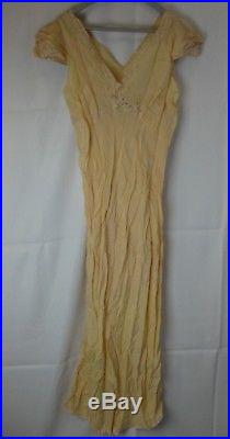 1930's Vintage Peach Art Deco Silk and Lace Honeymoon Dress withSlip