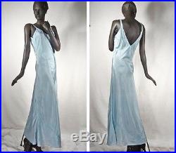 1930s 1940s Deco Evening Dress Mahogany Brown Lace With Blue Slip Sz 6