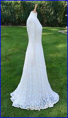 1930s 1940s Original Vintage Long Lace Wedding Dress & Full Under Slip Size S 10