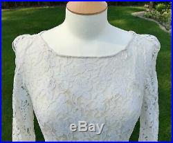 1930s 1940s Original Vintage Long Lace Wedding Dress & Full Under Slip Size S 10
