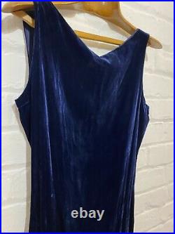1930s Midnight Blue Silk Velvet Slip Dress Gown True Vintage Evening Size 6 8