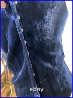 1930s Midnight Blue Silk Velvet Slip Dress Gown True Vintage Evening Size 6 8