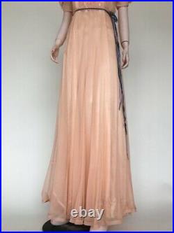 1930s Net Lace Gown Pale Peach With Slipdress See Through Full Length S/M