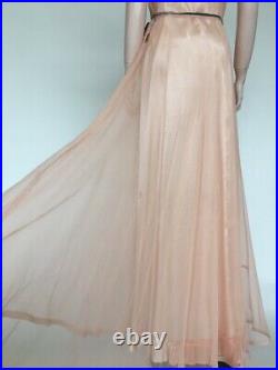 1930s Net Lace Gown Pale Peach With Slipdress See Through Full Length S/M