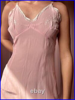 1930s Pink Cold Rayon Embroidered lace Slip Dress