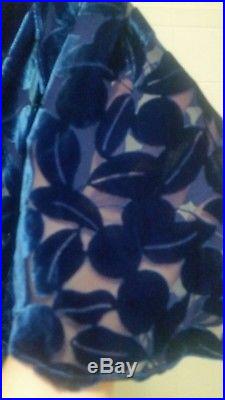 1930s Royal Blue Velvet Leaf Burnout Gown with Bat Sleeves FREE Slip B38 W32