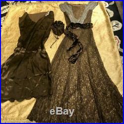 1930s Vintage Lace Silk Beaded 3 Piece Set Dress/Slip/Purse