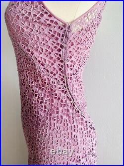 1930s Vintage Lilac Purple Eyelet Lace Long Gown with Matching Crepe Bias Slip
