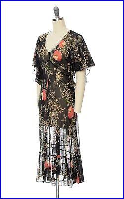 1930s Vintage Style GIRLS FROM SAVOY Silk Chiffon Bias Cut Sheer Floral Dress