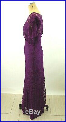 1930s lace gown Deco purple alencon lace dress with slip Size L