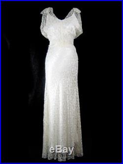 1940's LONG LACE DRESS Slip Bias Cut 1930's WWII Wedding Gown Pin Up Vintage S