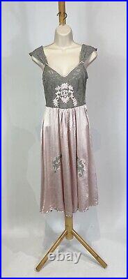 1940s 1950s Embroidered Lace and Silk Slip Dress