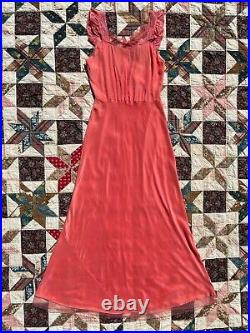 1940s 40s Coral Net Slip Dress