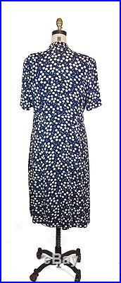 1940s Dress Barbell Novelty Print Rayon Dress Navy Blue With Matching Slip