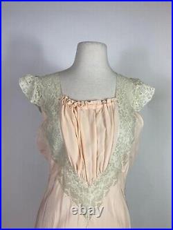1940s Pink Rayon Maxi Slip Dress with Lace