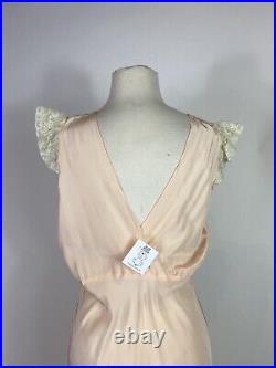 1940s Pink Rayon Maxi Slip Dress with Lace