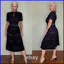 1940s vintage black semi sheer skirt tiered slip on keyhole women size small