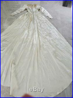 1950 Satin Vintage Wedding Dress Made by Mindelle Hoop Slip Veil Garter Cream