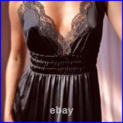 1950s Black Full Sweep Lace Slip Dress