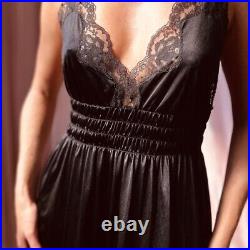 1950s Black Full Sweep Lace Slip Dress