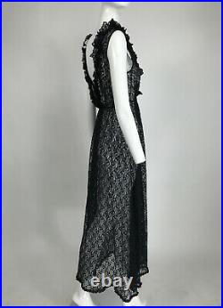 1950s Black Lace Plunge Négligée Night Gown Dress Caftan Lounge Pinup